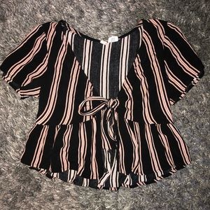 Black striped tie front top